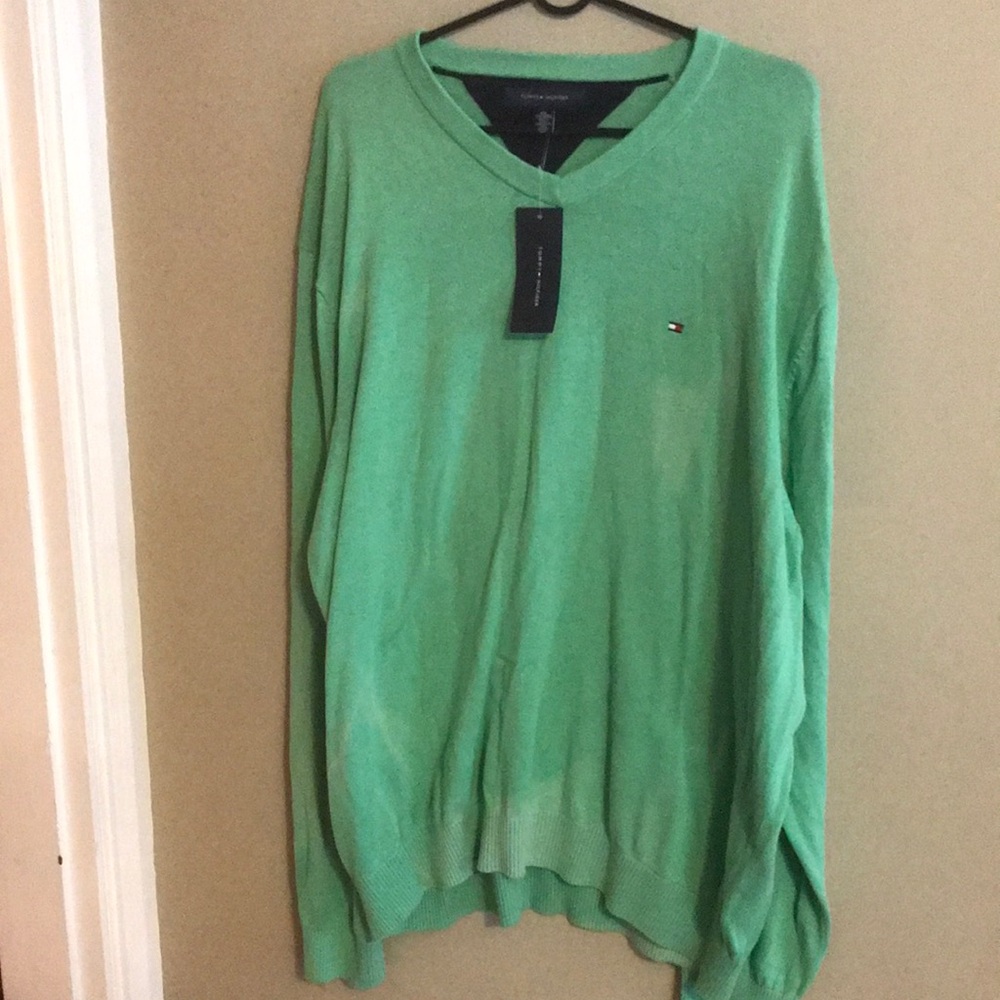 Tommy XXL Hilfiger Green Men's V Neck Sweater
